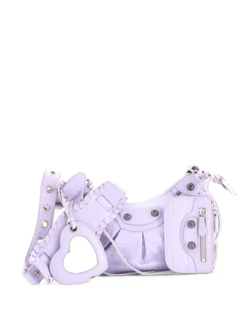 Balenciaga Pre-Owned Le Cagole Giant Studs Shoulder Bag Crocodile Embossed Leather XS hobo bag Purple POD49KBMZ8E4MFOL