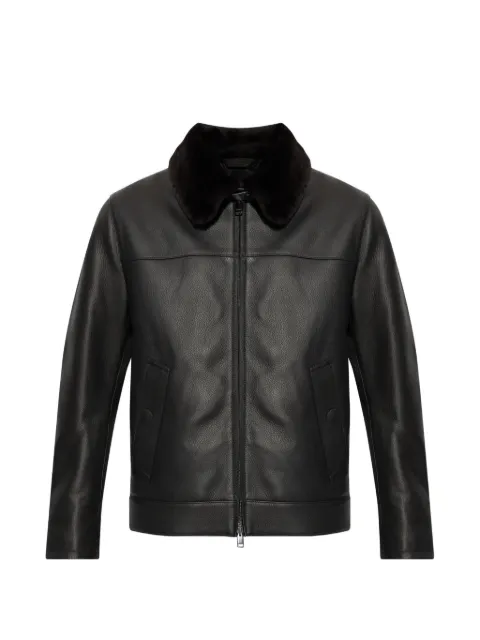 Brioni faux-fur collar leather jacket Black PLDI0LOA701
