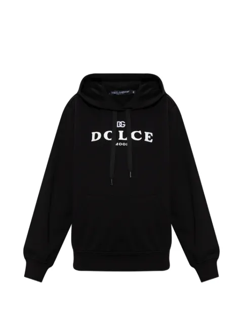 Dolce & Gabbana logo-embroidered cotton hoodie Black F9U75ZHU7P4