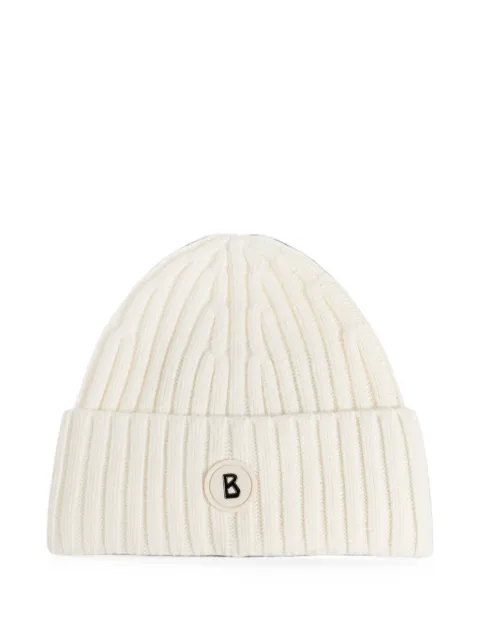 BOGNER Bony-1 ribbed-knit logo-patch beanie hat White BONY196347096