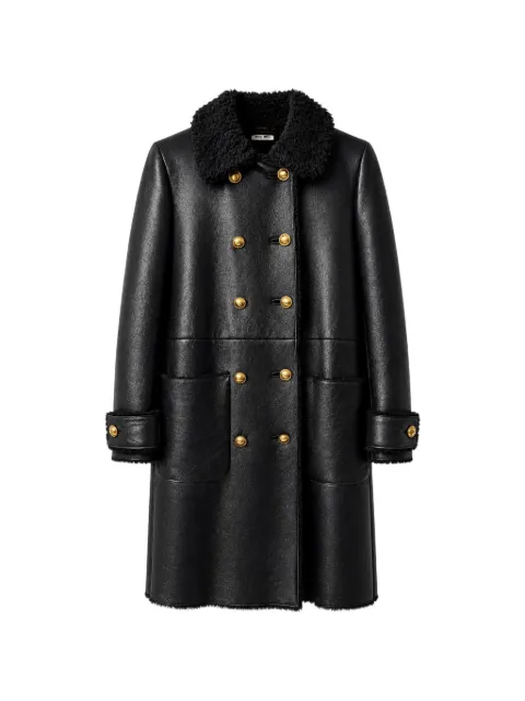 Miu Miu Pre-Owned shearling-trim double-breasted coat Black CSVM9425