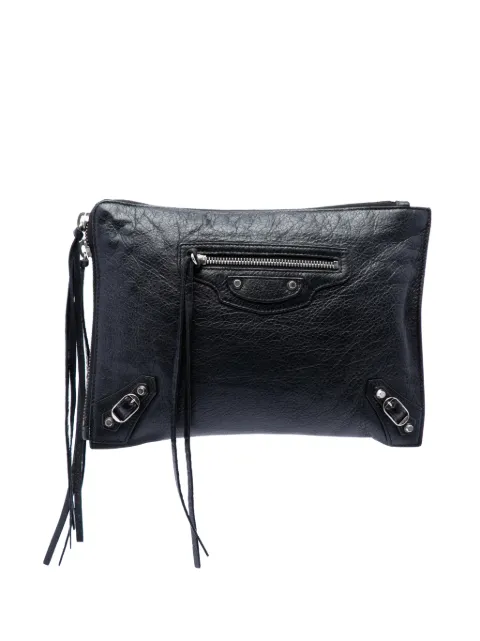 Balenciaga Pre-Owned 2016 Lambskin Motocross Classic Flat clutch bag Black XRYKEW0FZIN6NVNW