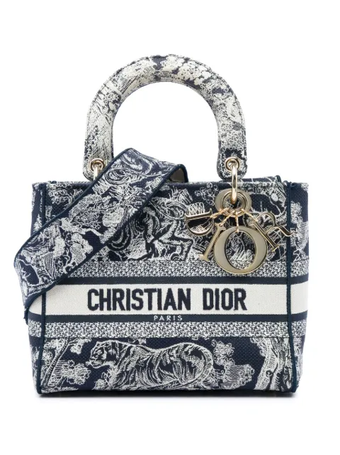 Christian Dior Pre-Owned 2021 Medium Embroidered Canvas Toile de Jouy Lady D Lite satchel Blue 55ZP8TZWGCHQY9JU