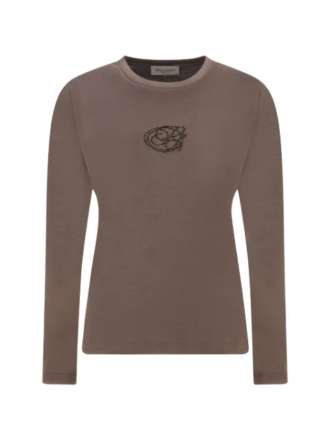 Paul & Shark beaded-logo long-sleeved cotton T-shirt Brown 16351603