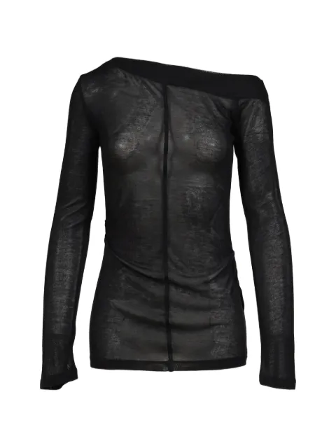 BOHEMSEO off-shoulder sheer long-sleeved T-shirt Black TEE2
