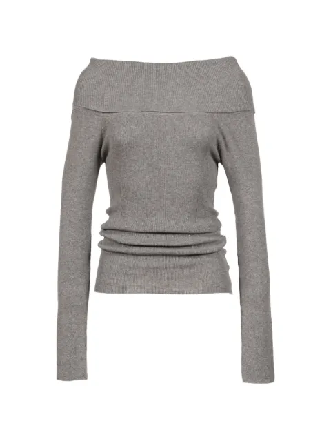 BOHEMSEO off-shoulder ribbed sweater Grey KNIT3