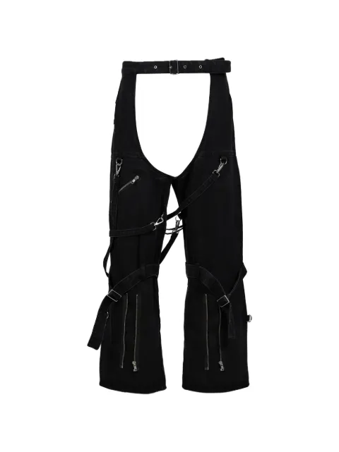 JUN/NAKAYAMA bondage-style denim chaps Black JNSS25018B
