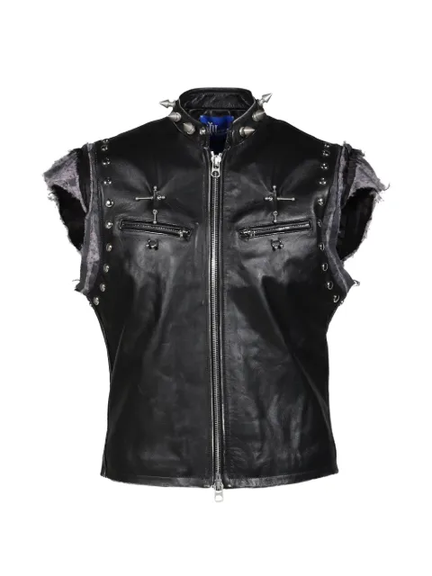 MARKING DISTANCE Gimp spike-embellished leather gilet Blue MD6SMV02APPE244996MECHANICBLU