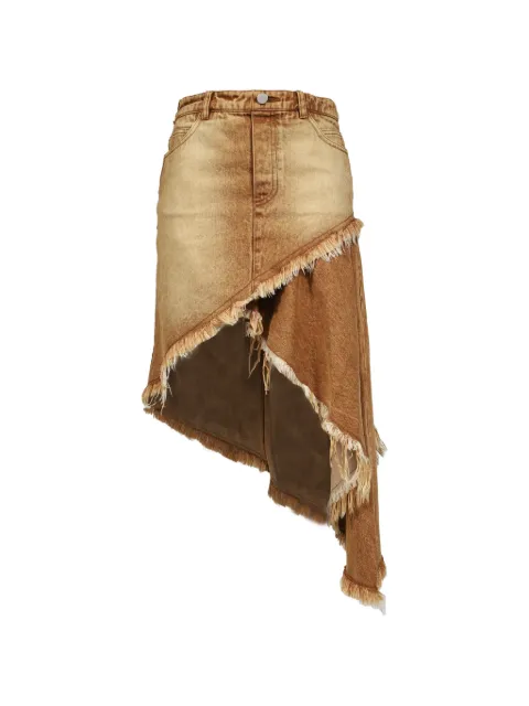 VIVAMUS asymmetric frayed-edge midi skirt Brown VM26SSSK005