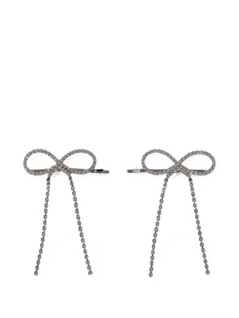 YELLOWSWALLOW crystal-embellished ribbon hair clips (set of two) Silver YLSW0006WHT