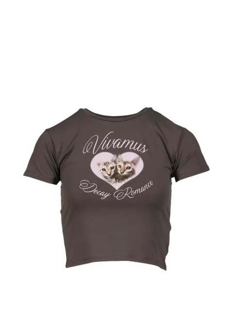 VIVAMUS Cats graphic-print cropped T-shirt Grey VM26SSTS011BLK