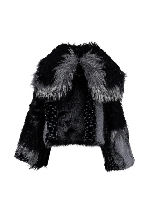 Jaded London Oksana faux-fur patchwork asymmetric jacket Black JWJK5136BLK