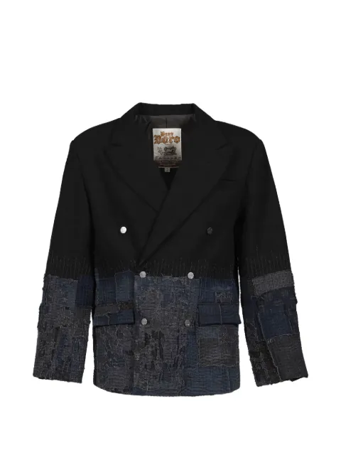 Dear BORO double-breasted patchwork blazer Black 7936155001BLK