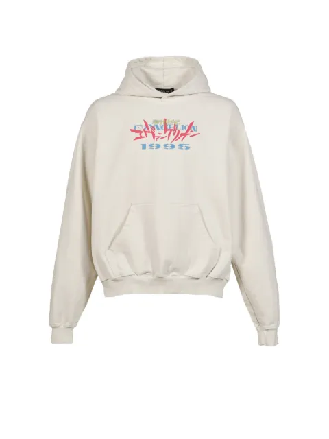 EVANGELI0N 95 graphic-print cotton hoodie Neutrals EVA0062