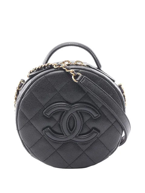 CHANEL Pre-Owned 2021-2026 CC Quilted Caviar Round Vanity Case satchel Black QAETOCN2I38PDNRP