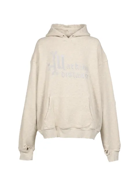 MARKING DISTANCE logo-embroidered distressed hoodie Neutrals MD6SMF04BPJE461747OATMEAL