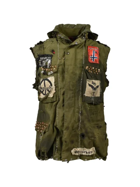 MARKING DISTANCE Gulag patchwork studded gilet Green VEST1