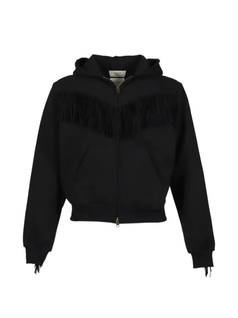 Austin Post fringed zip-up hoodie Black B008B00201