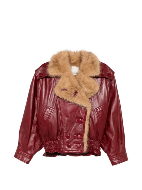 ISABEL MARANT shearling-trim leather jacket Red MA0642FAD4B01I