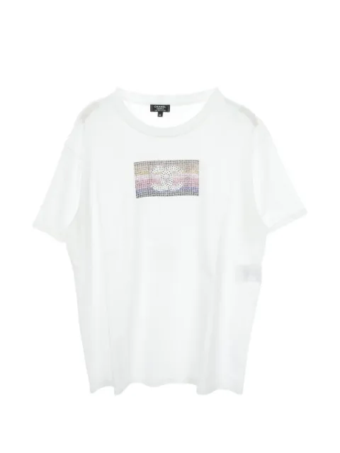 CHANEL Pre-Owned 1986-1988 rhinestone Coco Mark T-shirt White 1100068