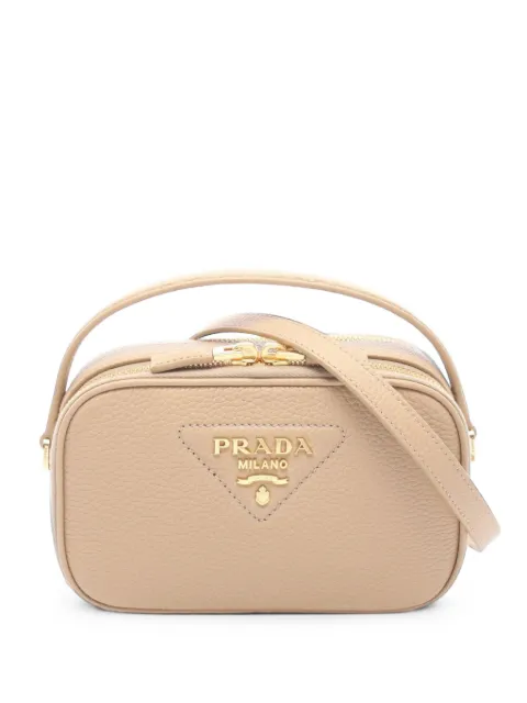 Prada Pre-Owned 2020s logo-plaque leather shoulder bag Neutrals 1102260