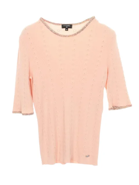 CHANEL Pre-Owned 1986-1988 Coco Mark rib-knit top Pink 1099003