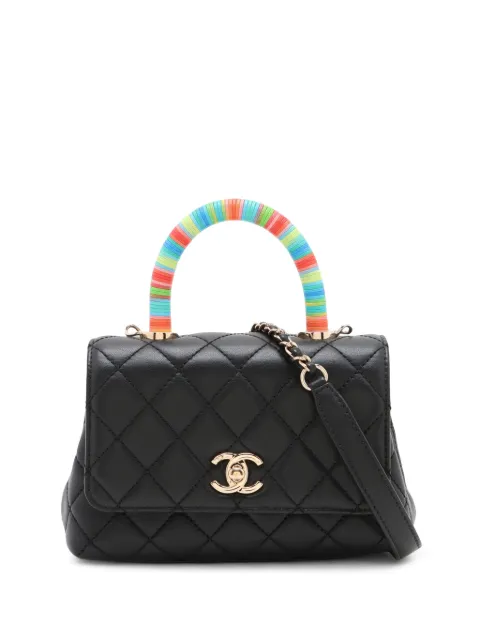 CHANEL Pre-Owned 2021 Extra Mini Quilted Lambskin Rainbow Coco Top Handle Bag satchel Black 07GB1RTPELH1YGAR