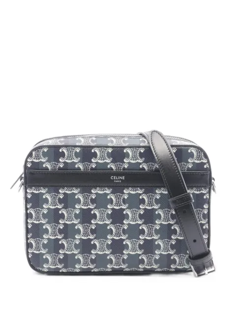 Celine Pre-Owned 2020s small Triomphe stripe messenger bag Green 1101982