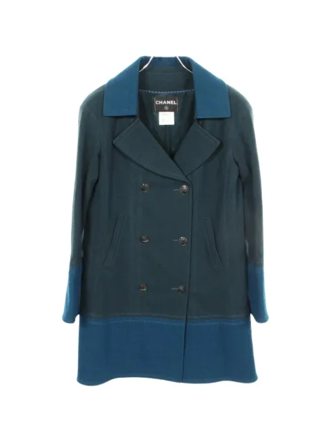 CHANEL Pre-Owned 1986-1988 Cocomark double-breasted coat Green 1086988
