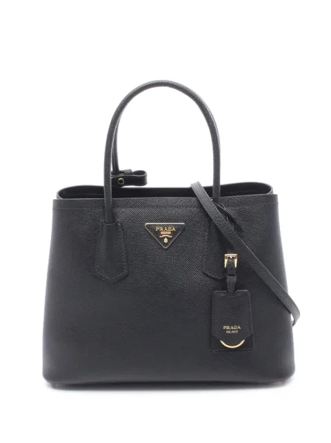 Prada Pre-Owned 2013-2026 Small Saffiano Cuir Double satchel Black QKU8GQG4P1MTRPYF