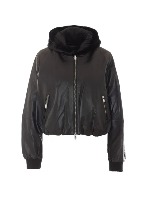 Moose Knuckles Cardin hooded leather bomber jacket Black M35LL303292