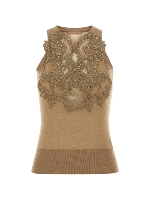 Ermanno Scervino lace-embellished bead-detailed vest Brown D495L309APCTATL