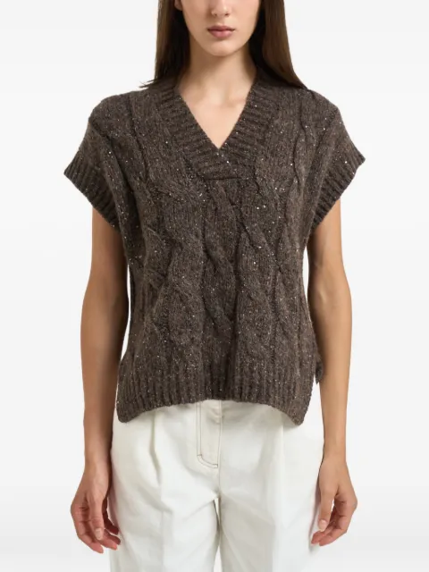 Peserico sequin-embellished cable-knit vest Brown S99511F03B9202B52