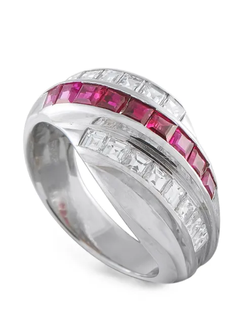LB Exclusive ruby and diamond crossover ring Silver MF13080526