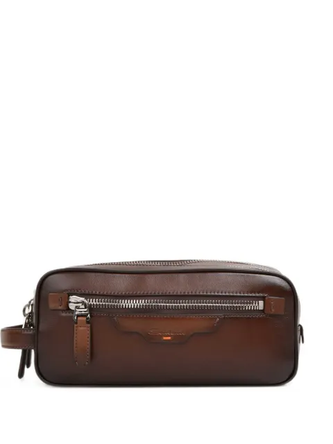 Santoni grained leather toiletry bag Brown UFPPA2772FOASLJASLJ