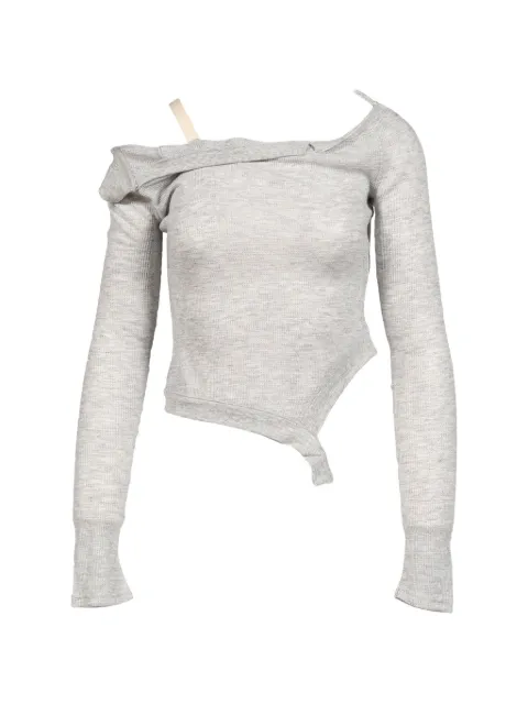 GLOWNY Demi Soft Breeze asymmetric off-shoulder top Grey GY26SPLS002