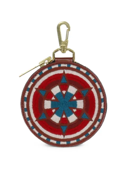 Black Means embroidered-panel leather coin case Red 94581GAC134RED