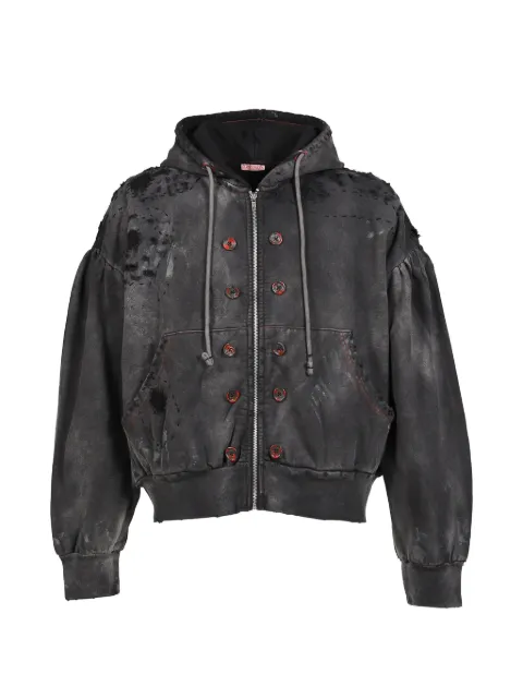 Glass Cypress distressed button-detail hoodie Black 6012612022BLK
