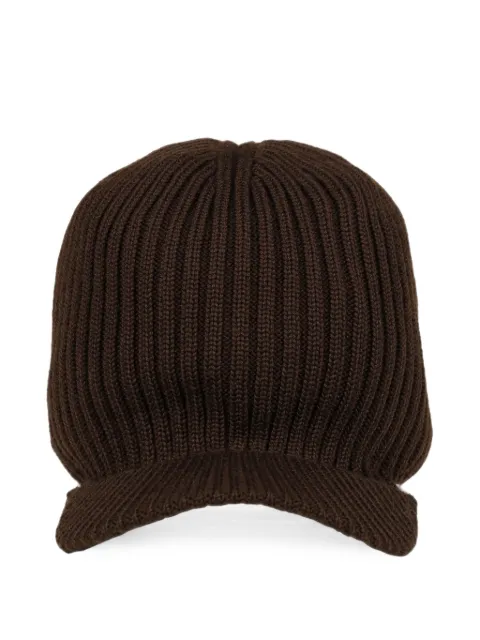 Wales Bonner ribbed-knit peaked-brim beanie hat Brown DP880KF7404