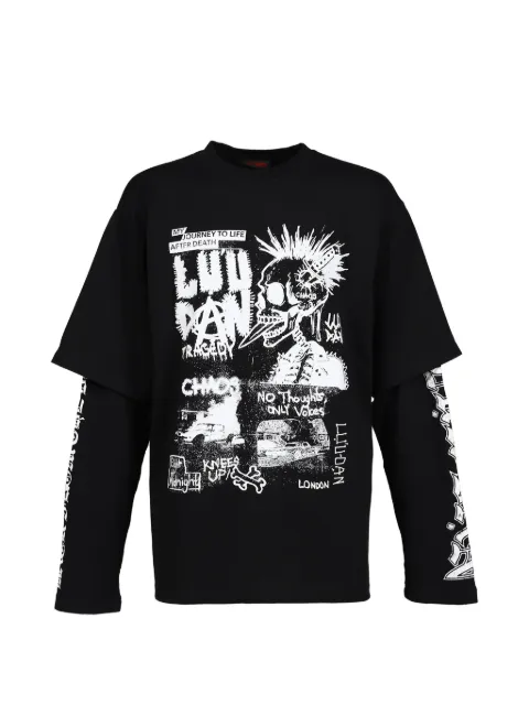LỰU ĐẠN layered-design graphic-print T-shirt Black MT103JHCJ900