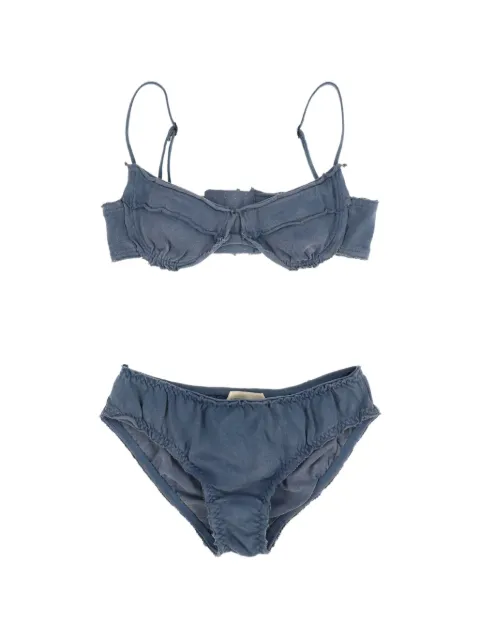SHUSHU/TONG ruffled-trim cotton lingerie set Blue FSDFTO15BLU