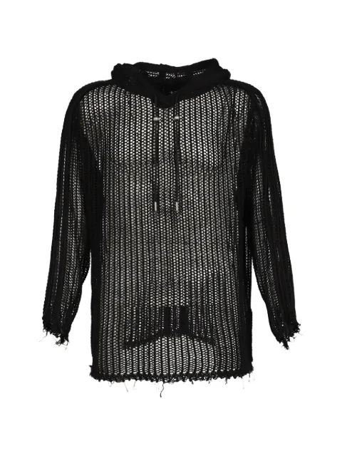 THUG CLUB mesh-knit distressed hoodie Black TC26KN0302BK