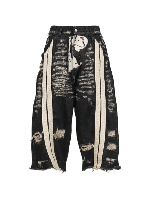 RRR123 distressed side-stripe shorts Black HPRTPA00