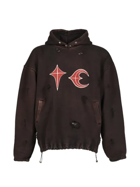 THUG CLUB distressed graphic-print hoodie Black TC24SS0401BK