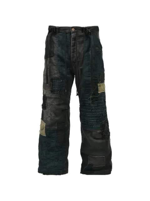 D HYGEN Crust Damage Repair patchwork wide-leg jeans Black ST1070626S