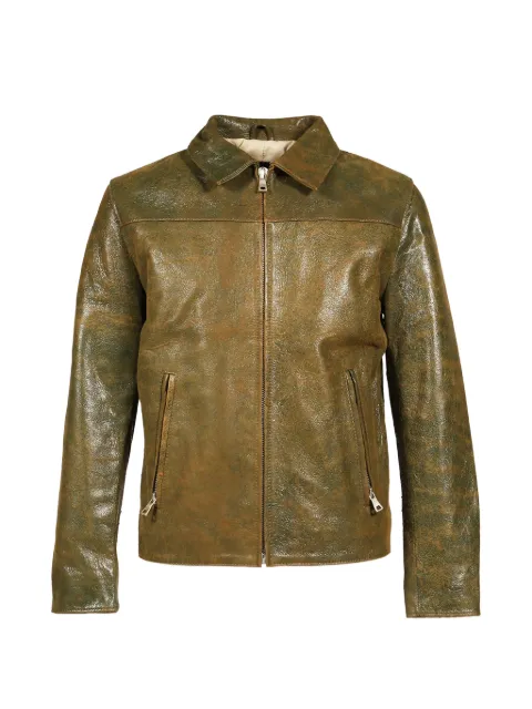 NO/FAITH STUDIOS aged-effect leather jacket Green NFSLUGBRW