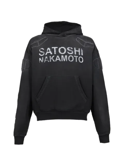 SATOSHI NAKAMOTO padded logo-print hoodie Black FW25HO001