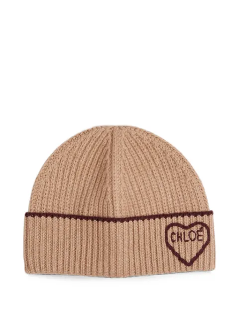 Chloé ribbed logo-embroidered beanie hat Neutrals CH26AKB03WCSW