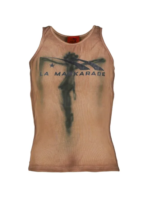 LA MASKARADE logo-print distressed tank top Brown DTT26