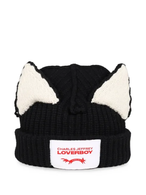 Charles Jeffrey Loverboy chunky-knit ears beanie hat Black 62130103